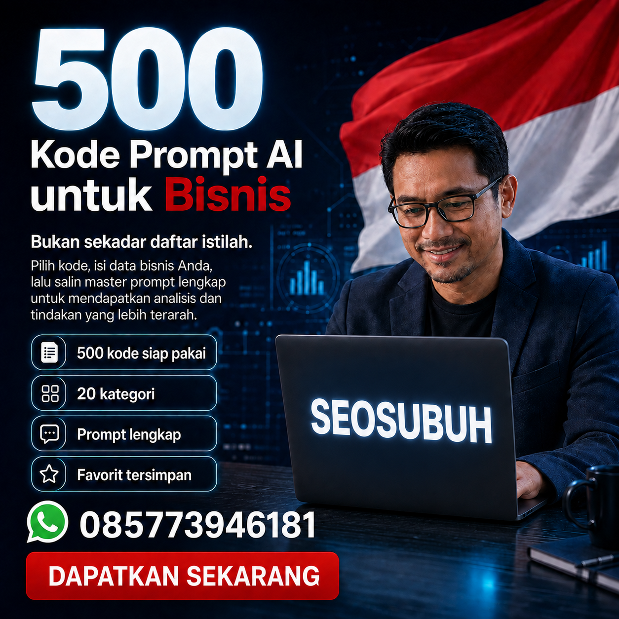 500 Kode Prompt AI untuk Bisnis: Pilih, Isi, Salin—Strategi Langsung Jadi!